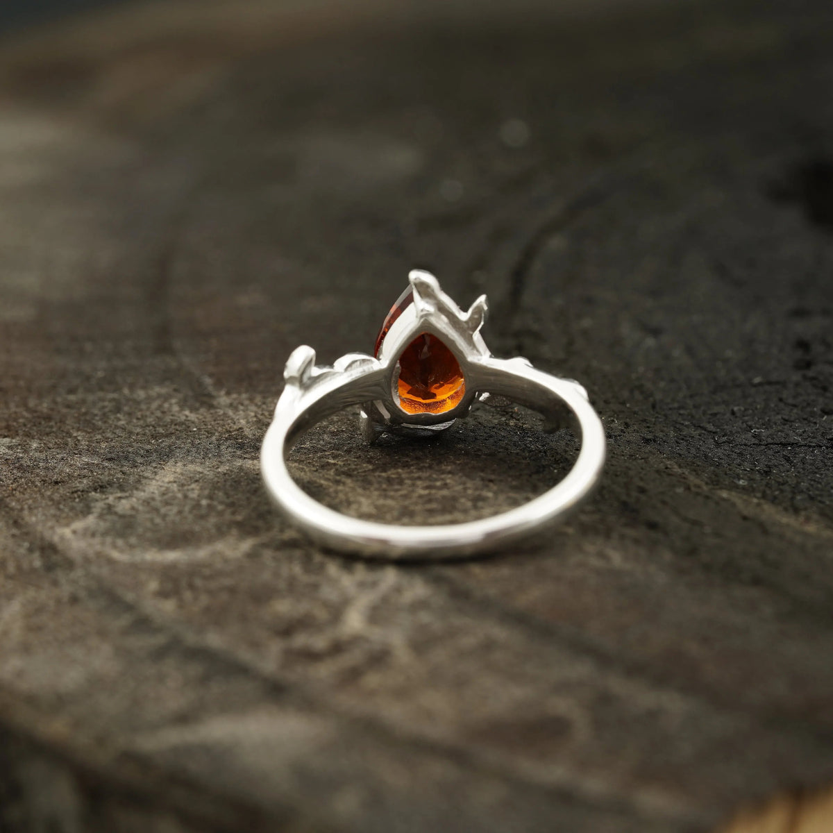 Red Garnet Leaf Engagement Ring