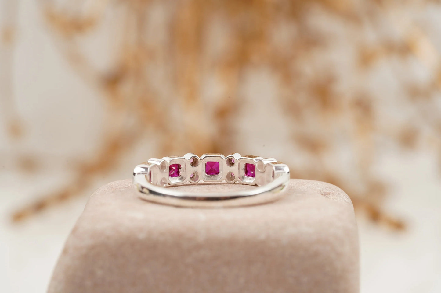 Princess Cut Ruby July Birthstone Wedding Band