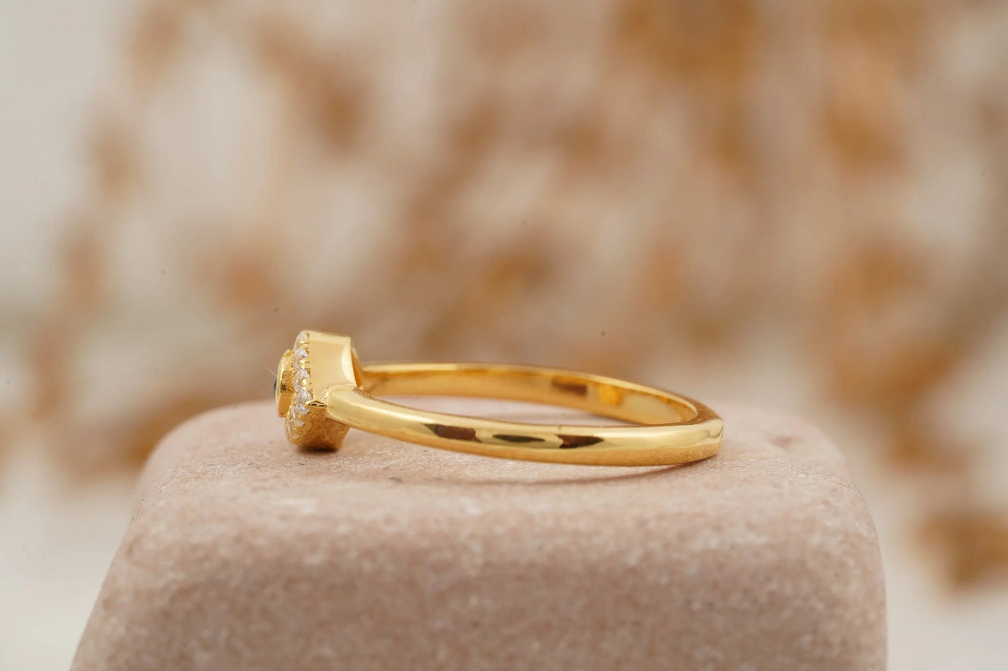 Diamond Evil Eye Ring 14K Solid Gold Minimalist Ring