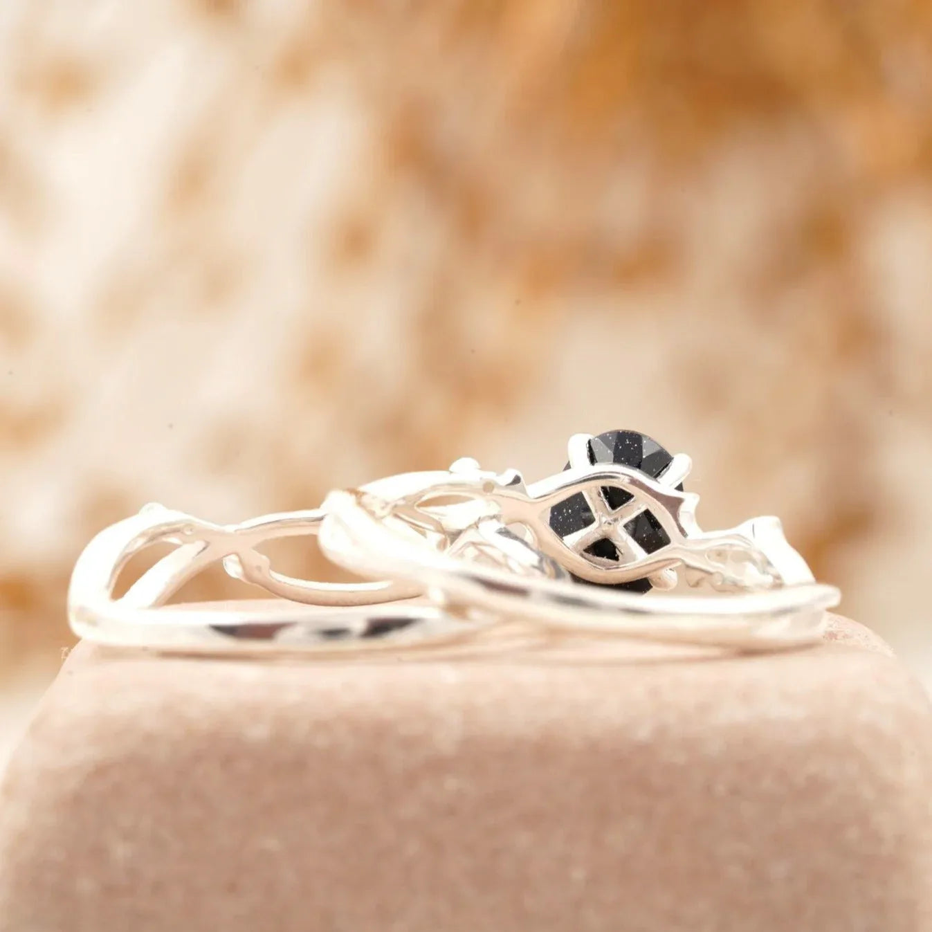Oval Blue Sandstone Engagement Ring Women