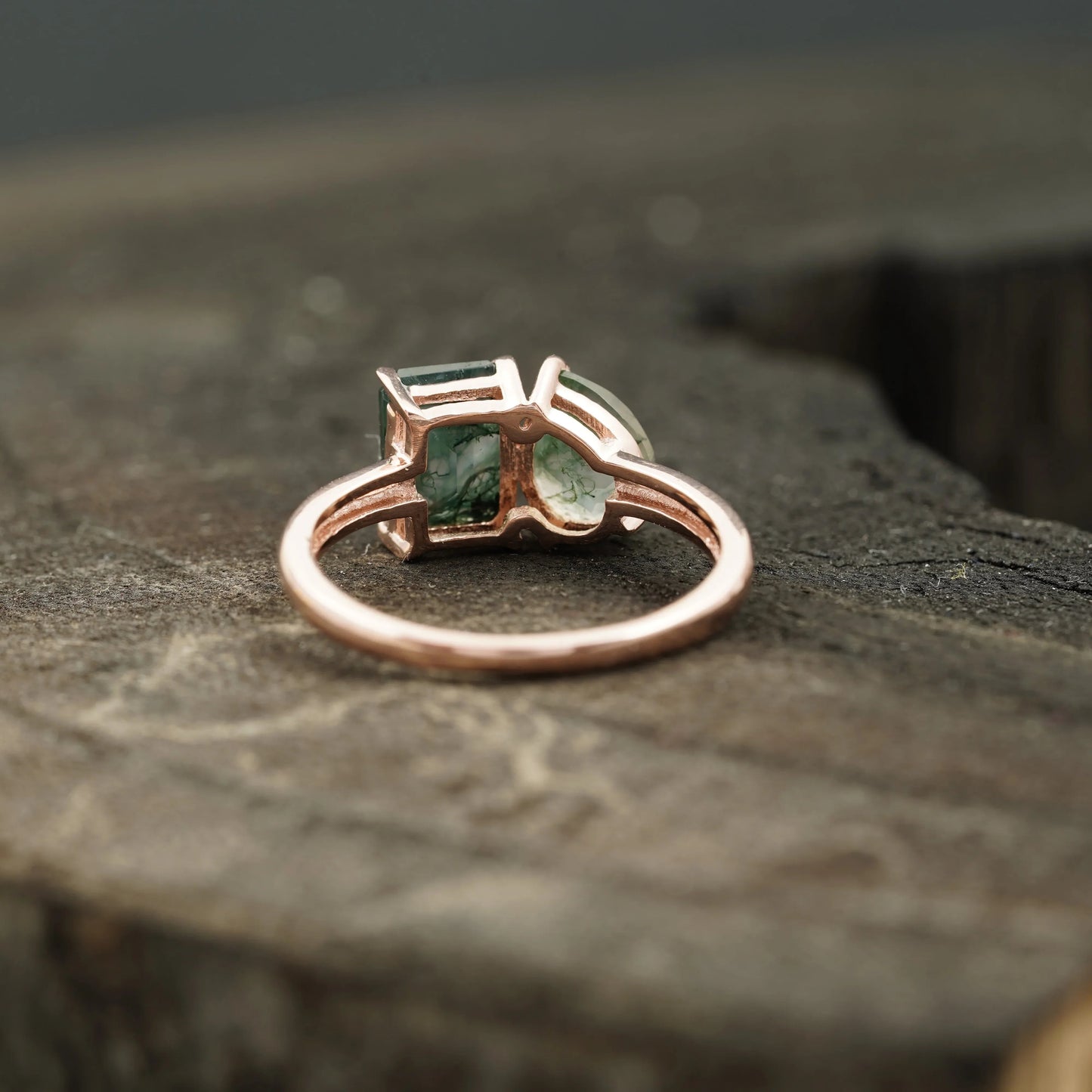 Toi Et Moi Moss Agate Emerald & Pear Cut Ring