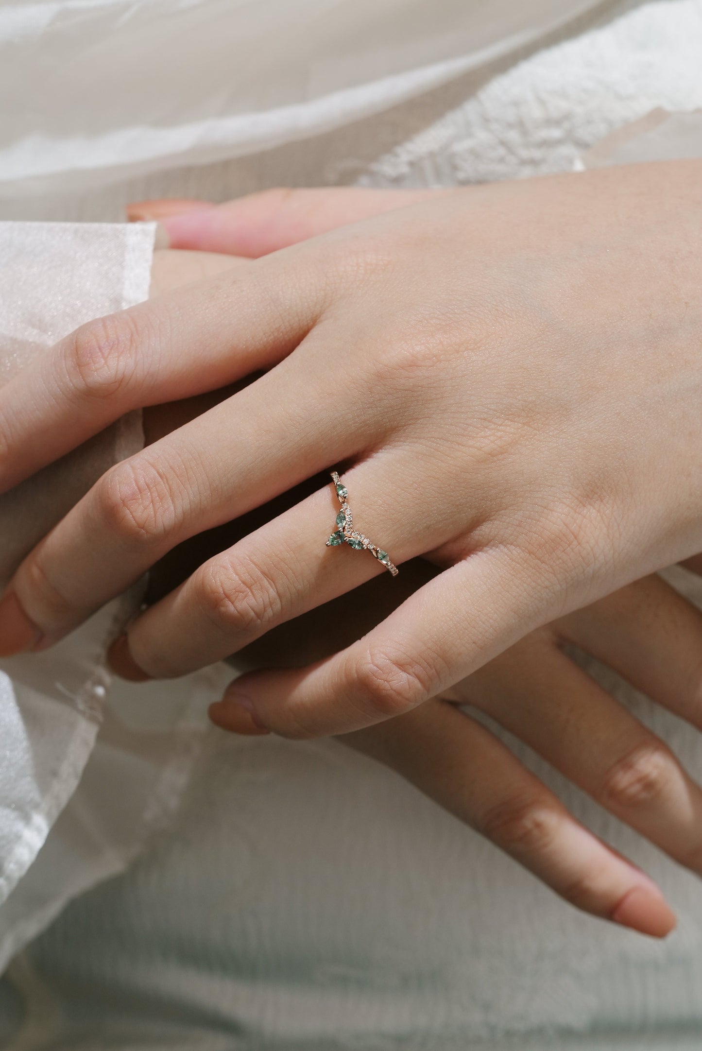 Moissanite & Moss Agate Wedding Band