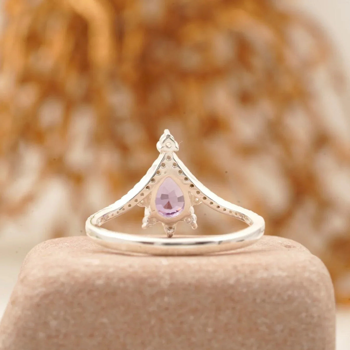 Vintage Pear Amethyst Halo Diamond Engagement Ring