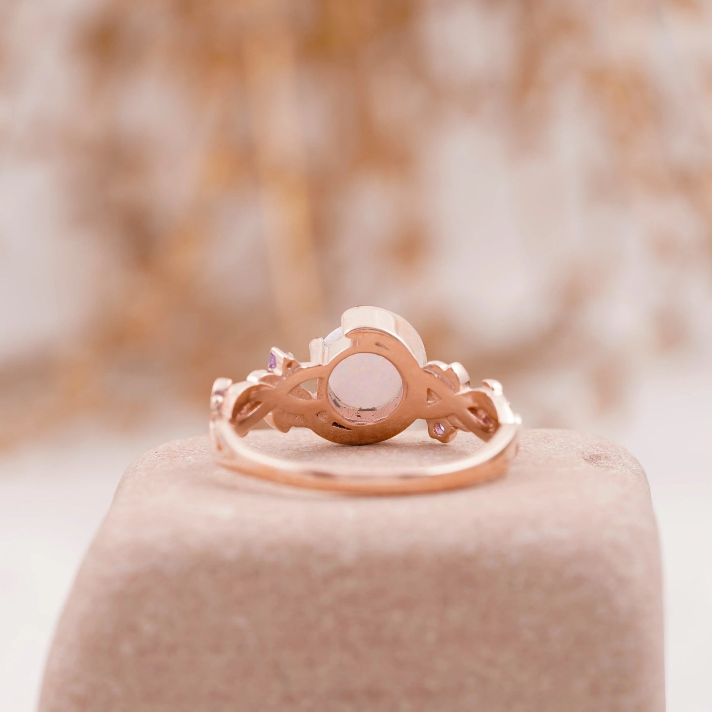 Moon Star Opal Engagement Ring with Amethyst Band