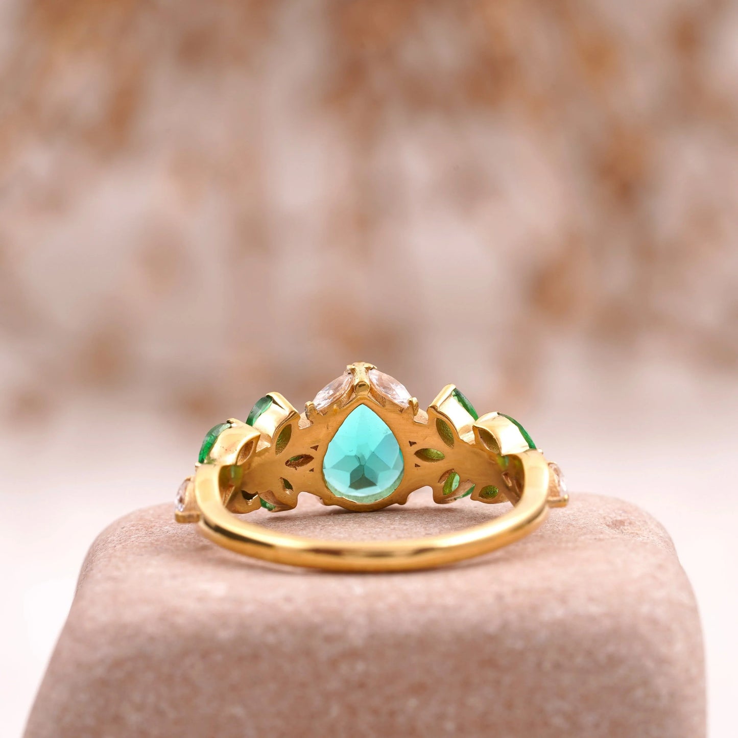 Pear Emerald Cluster Marquise Gold Engagement Ring