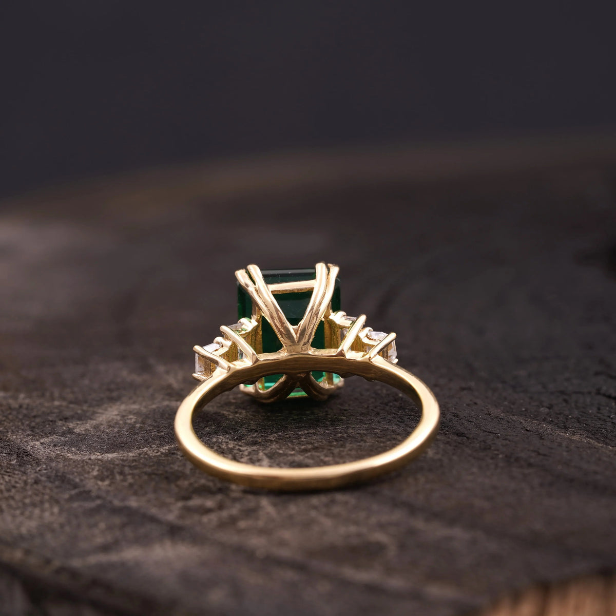 Emerald CZ Diamond Gold Engagement Ring