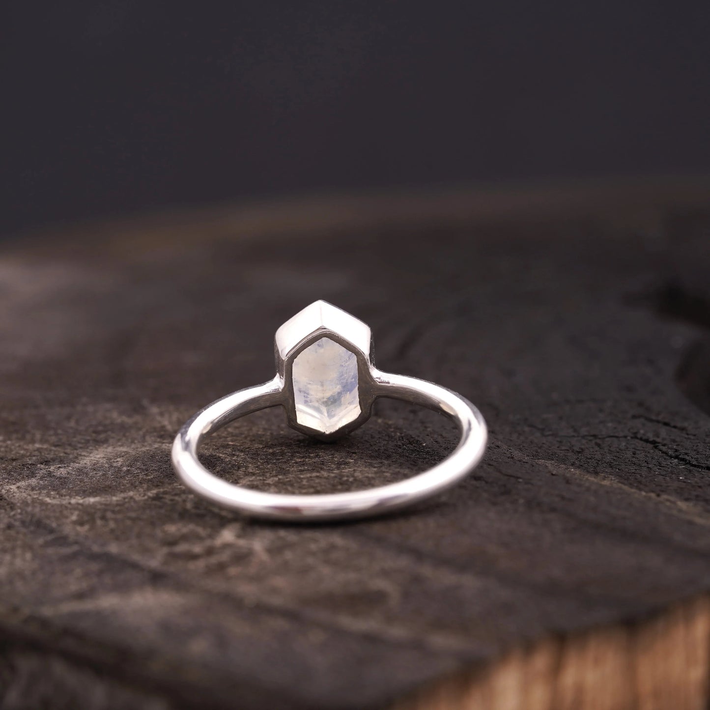 Hexagon Cut Moonstone Solitaire Ring