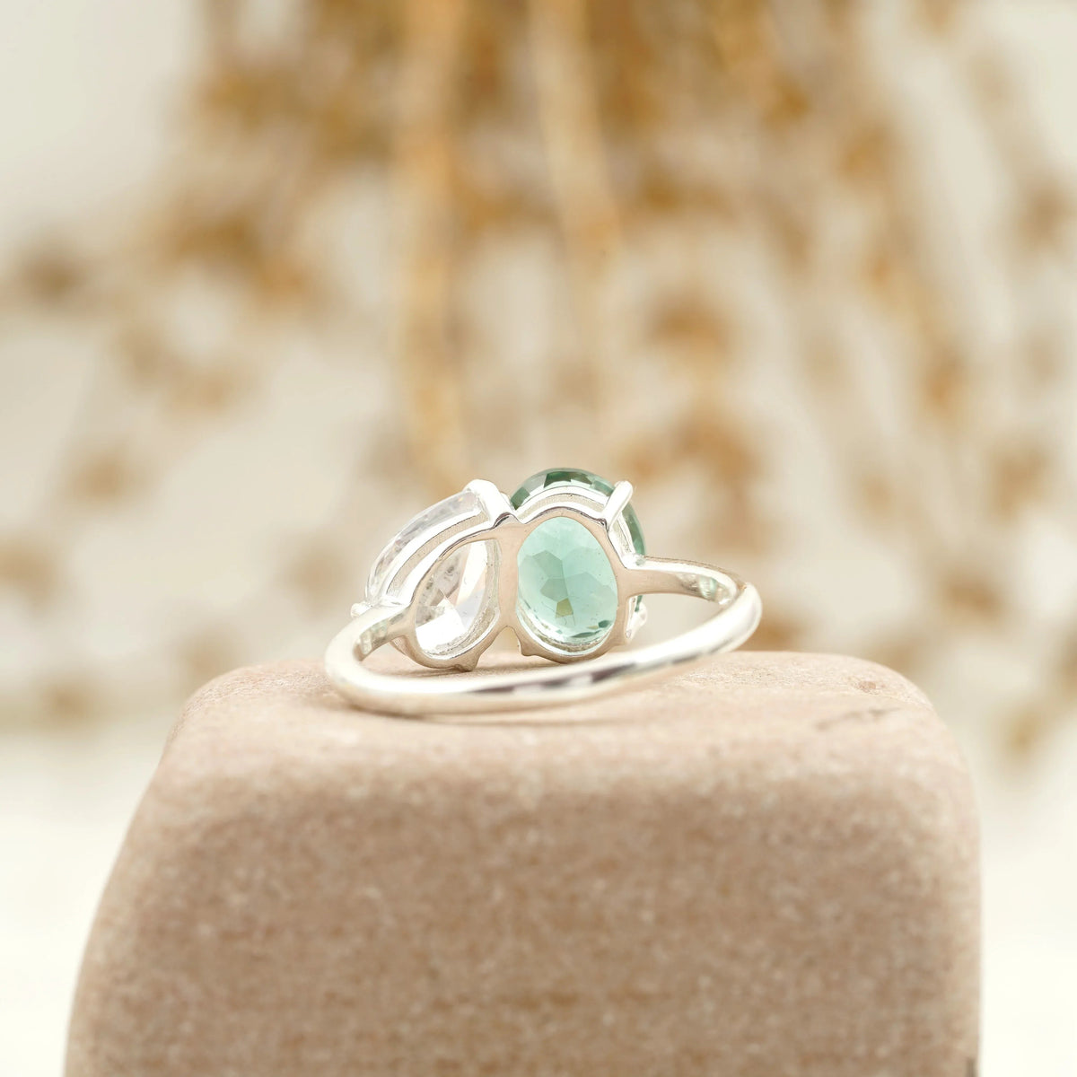 Toi Et Moi Tourmaline & Diamond Silver Engagement Ring