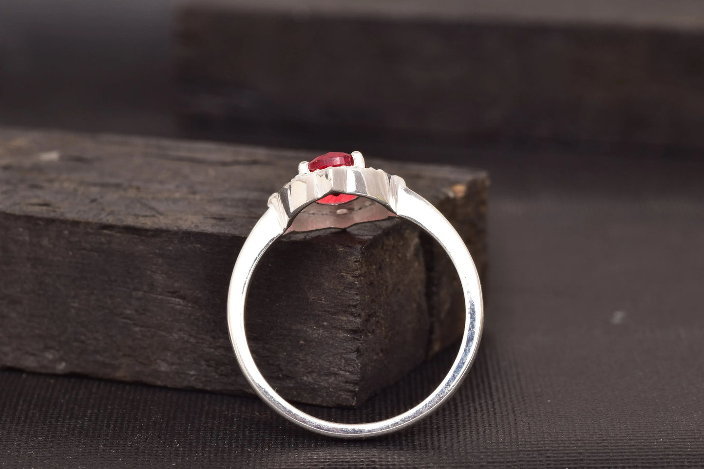 Oval Cut Red Ruby 925 Sterling Silver Statement Ring