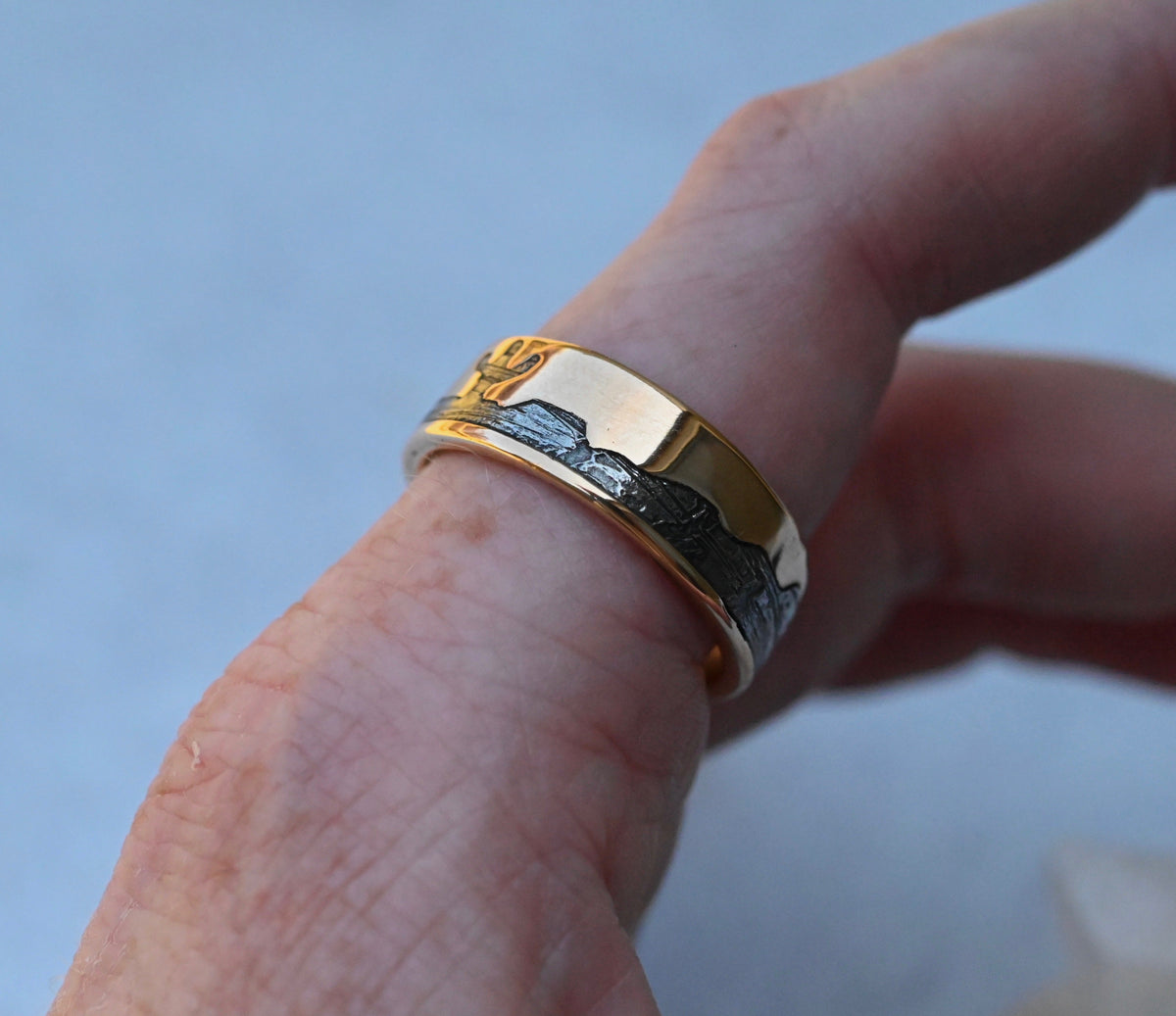 Meteorite & 14k Gold Cactus Mountain Ring - Made To Order