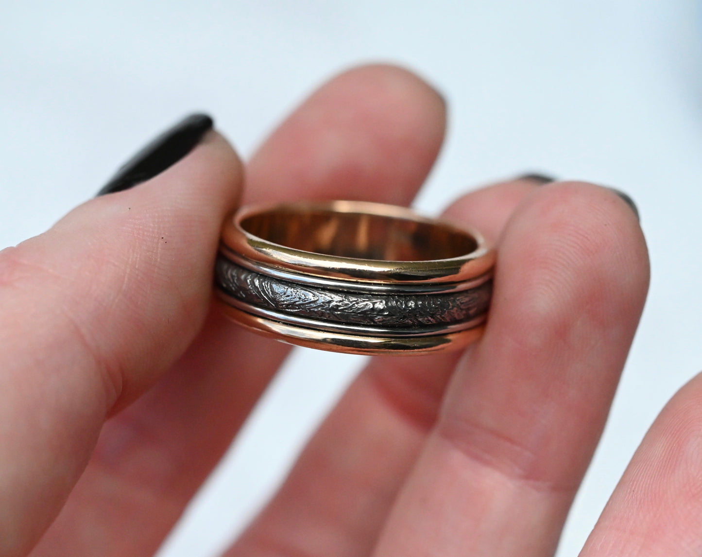 Meteorite, 14k Yellow & White Gold Bands Ring - size 11