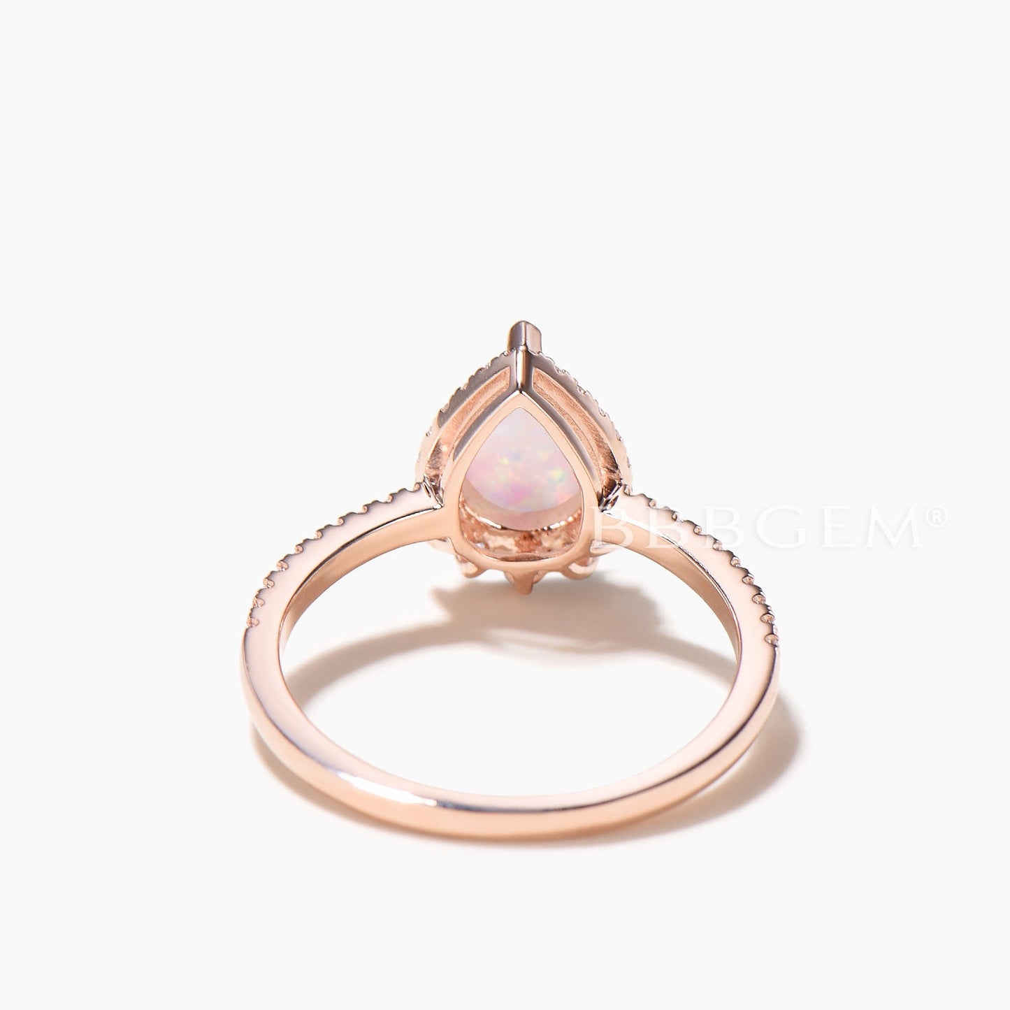 1.25CT Teardrop Cut White Opal Engagement Ring Diamond Halo Rose Gold Ring