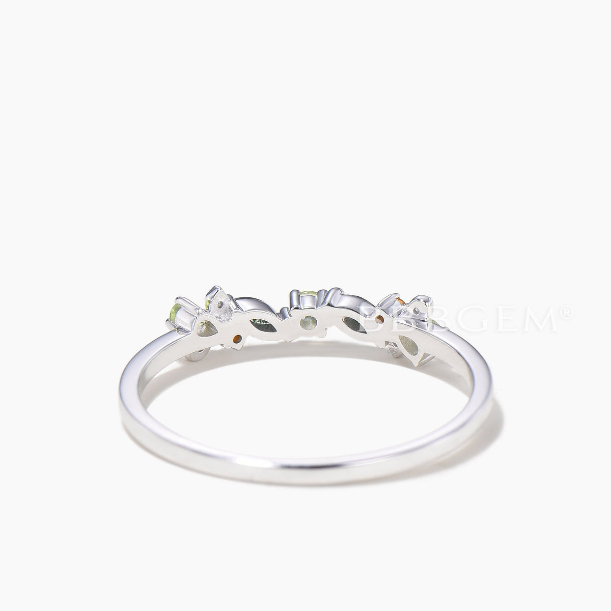Multi-gems Cluster Firefly Wedding Ring Natural Moss Agate Peridot Stacking Ring