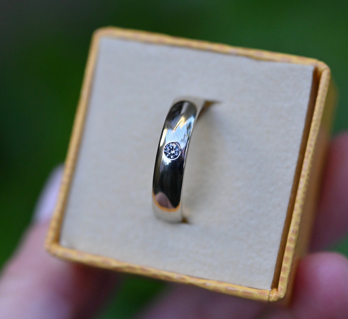 Flush Set Diamond 14k White Gold Half Round Ring - Made To Order