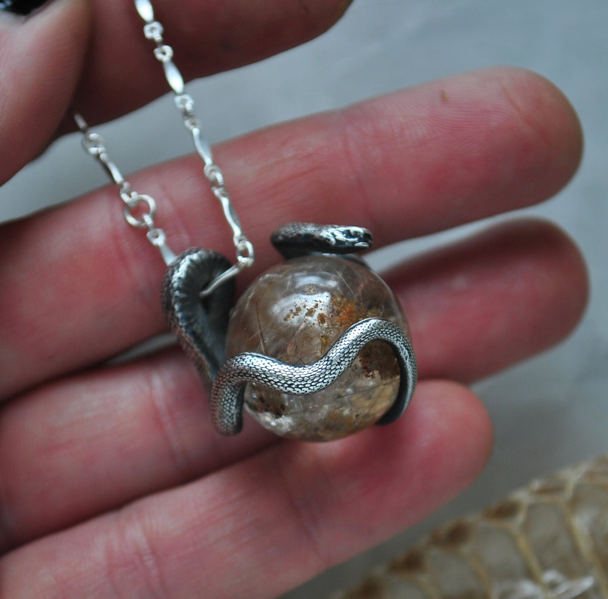 Snake Guardian - Garden Quartz with Rutile Orb