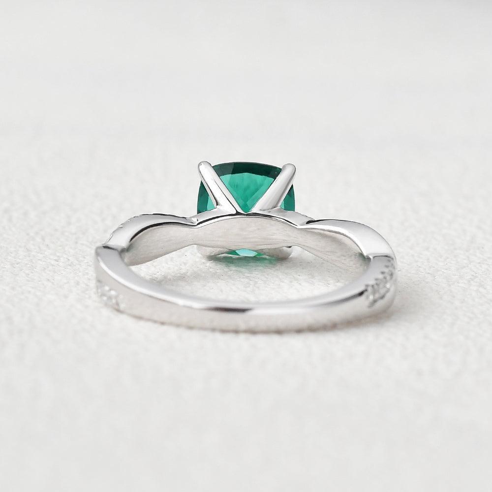 Ivy’s Twist | 2CT Cushion Cut Emerald Solitaire Engagement Ring