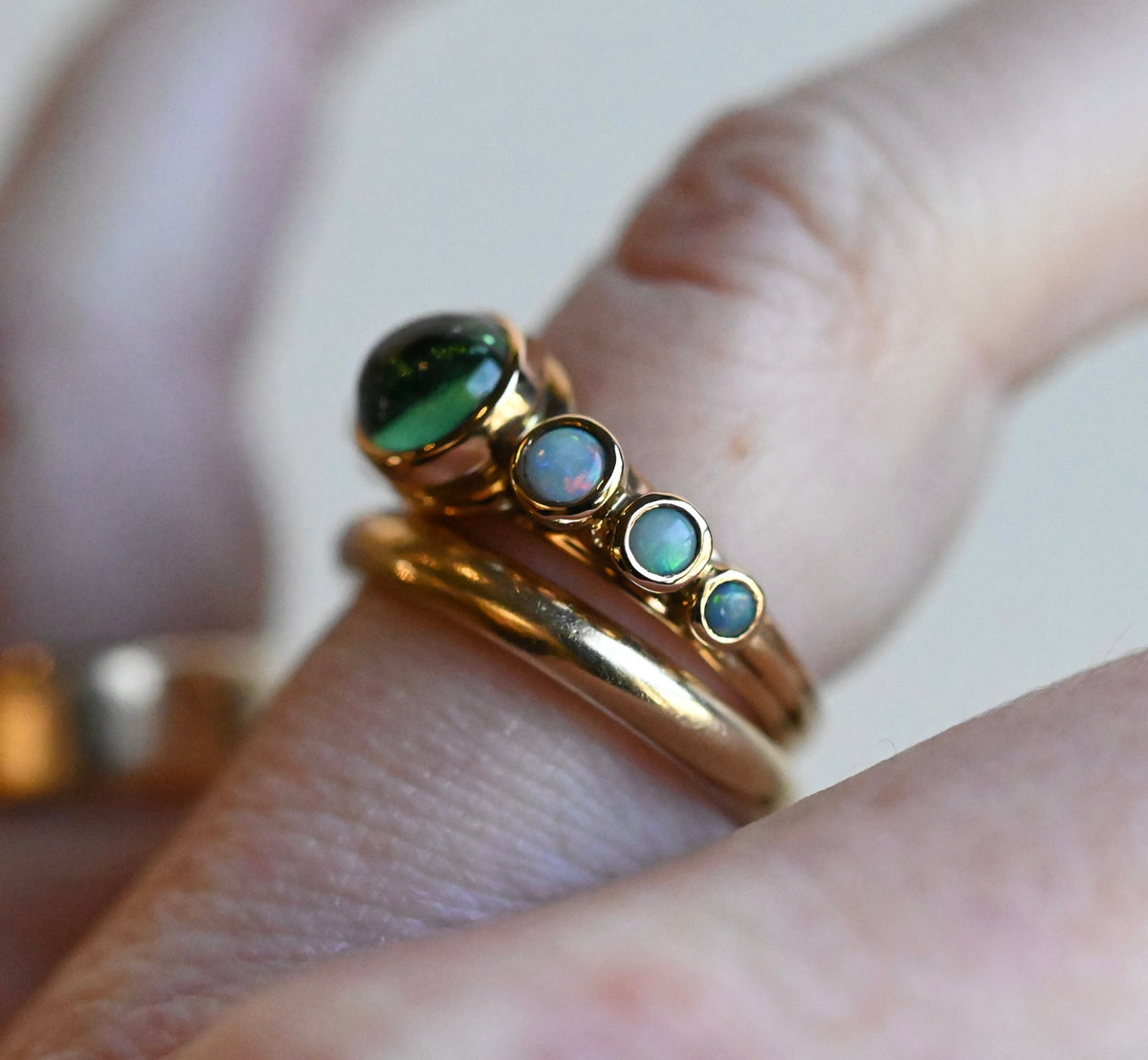 14k Gold Apatite & Australian Opal Ring - size 6.25/6.5 - Ready to ship