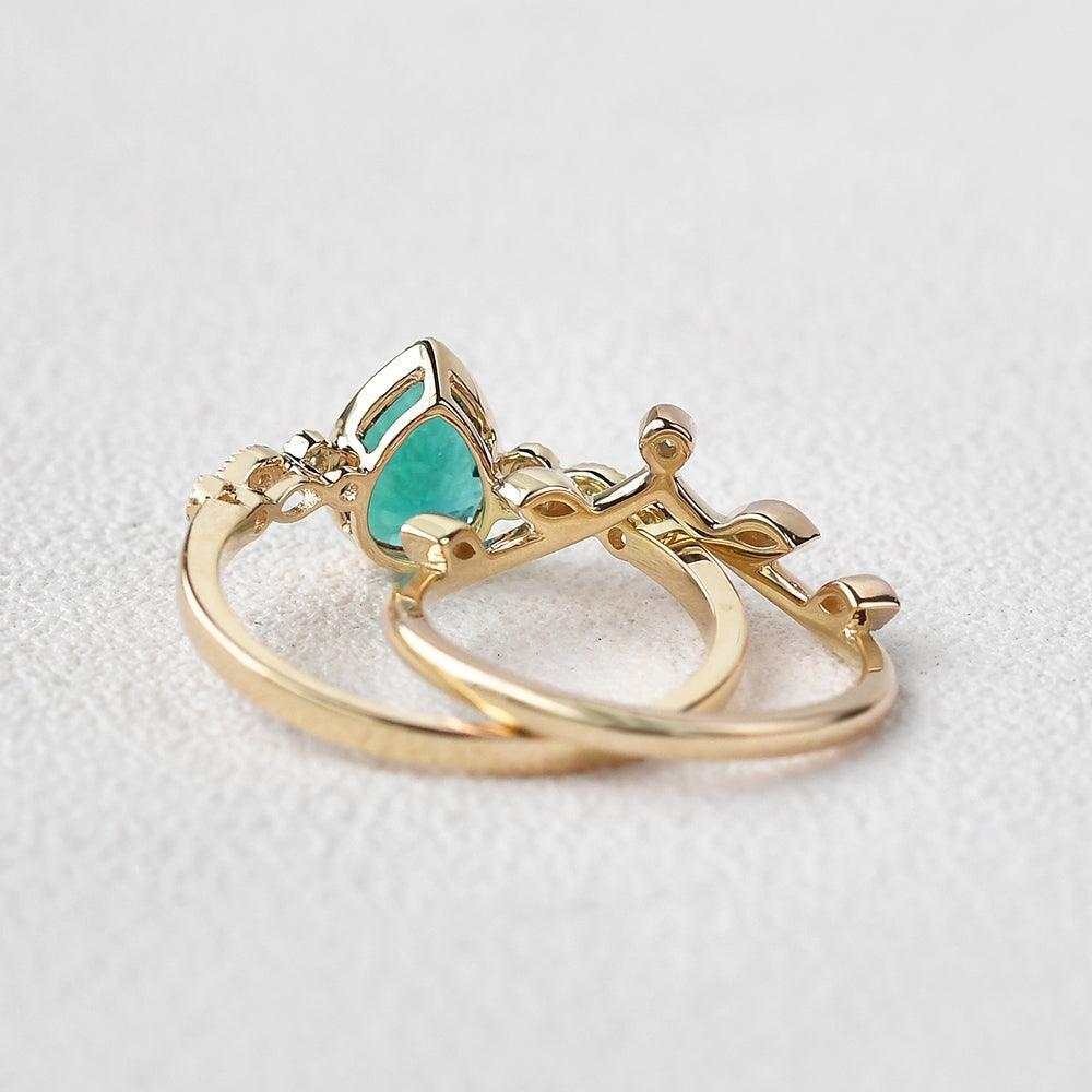 Vera's Grace | Classic Vine Pear Emerald Bridal Set 2pcs