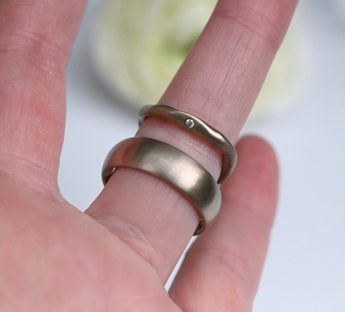 Brushed 14k White Gold Half Round Ring Band - Made To Order