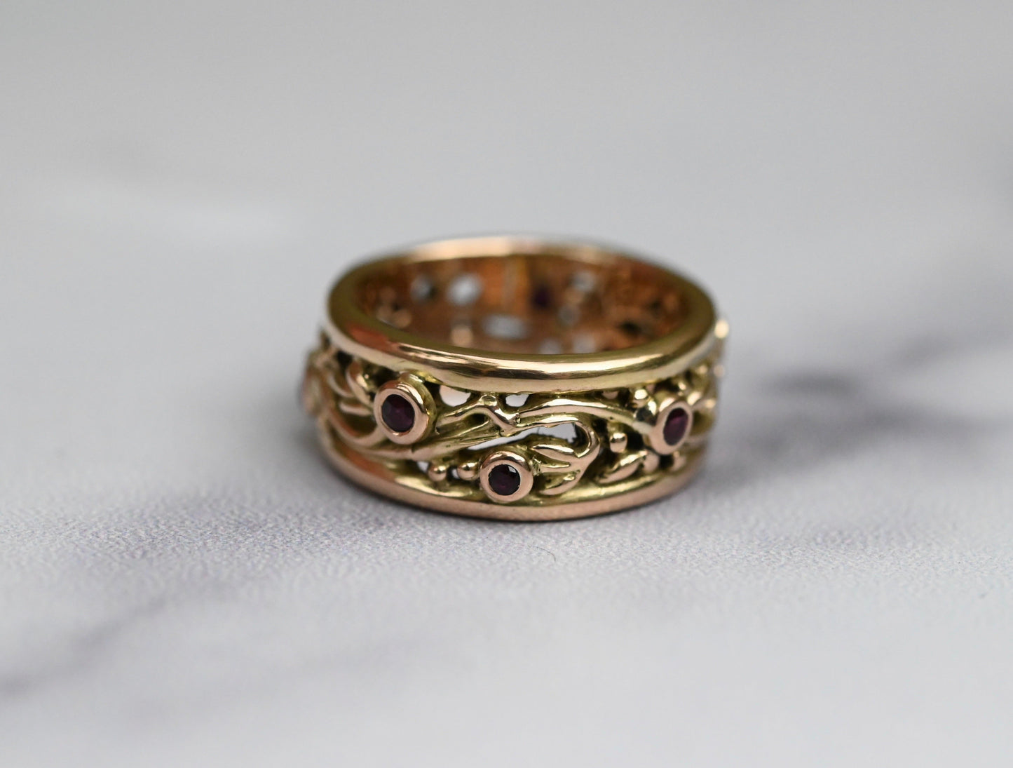 Large Scroll 14k Gold Ring Band- Made to Order