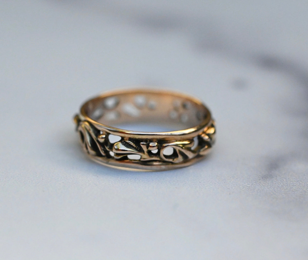 Small Scroll 14k Gold Ring Band- Made to Order