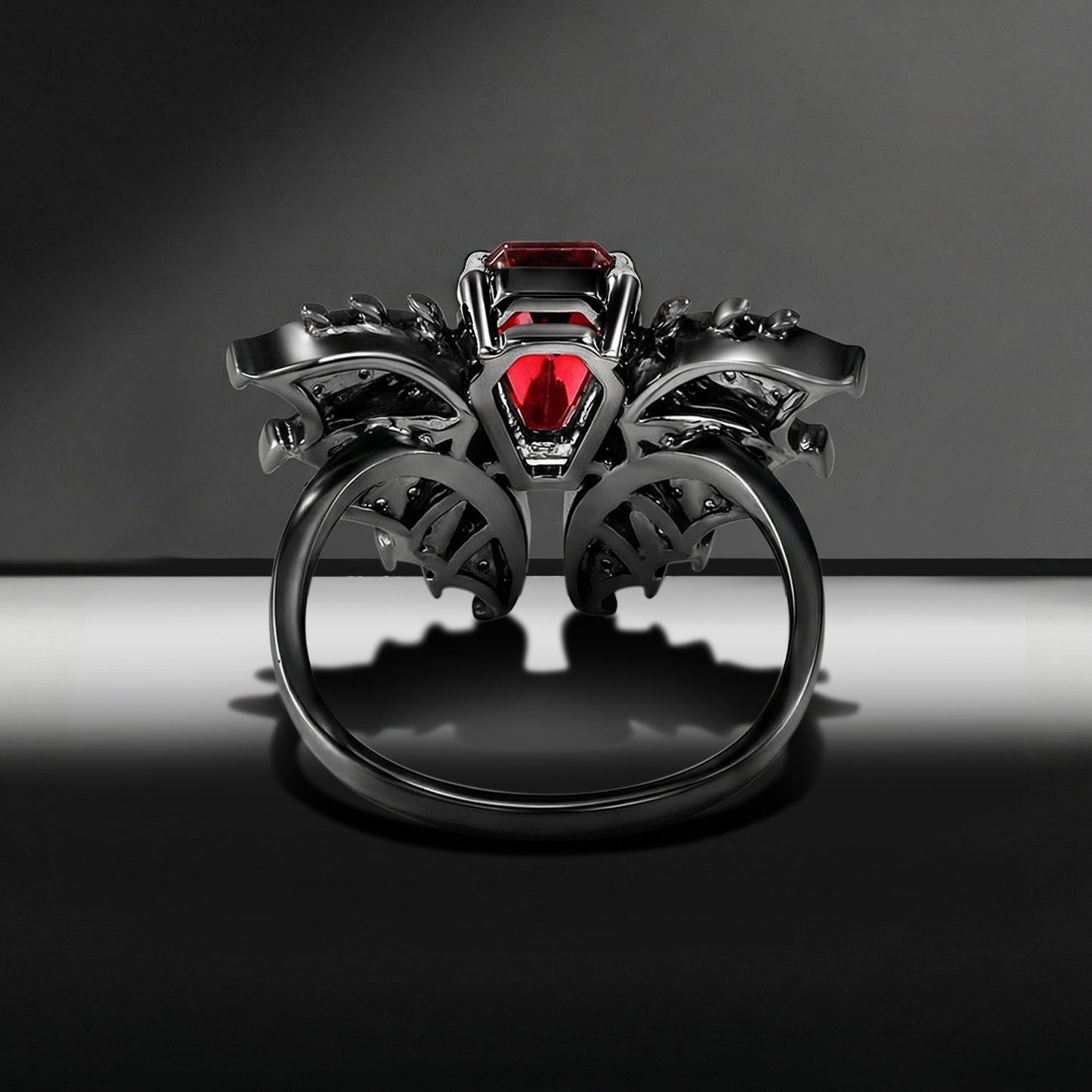 Gothic Dragon Inspired Coffin Garnet Non-Traditional Loong Black Gold Engagement Ring - Dragon Ring