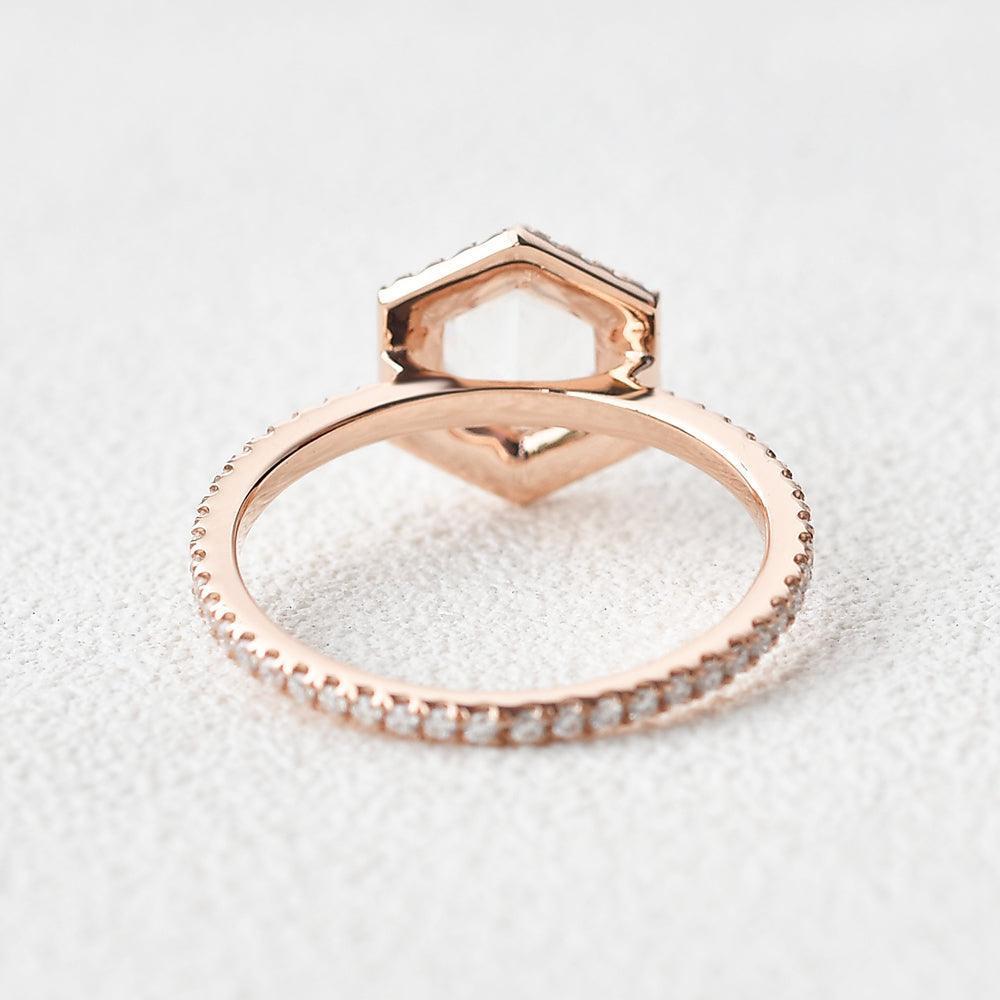 Luna’s Reverie | Vintage Hexagon Moonstone & Moissanite Halo Engagement Ring