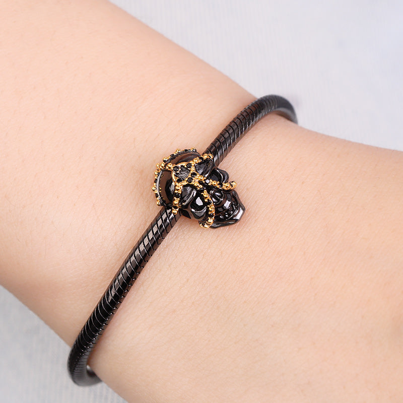Gnoce Skull Chain Black CZ Charm Platinum-plated Silver Blend