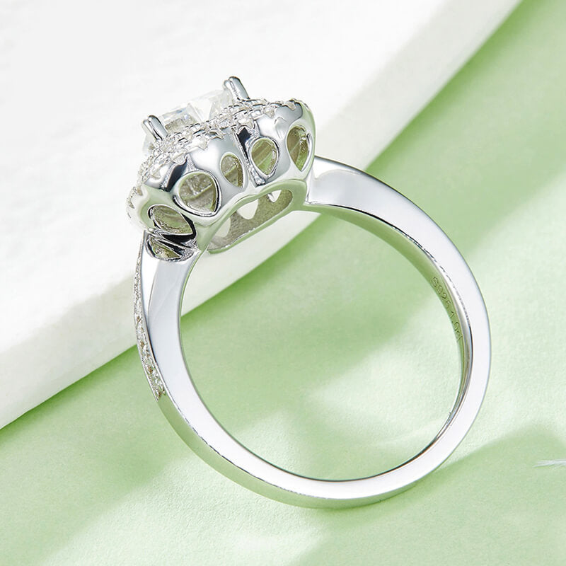 Double Halo Heart Cut Moissanite Pave Engagement Ring