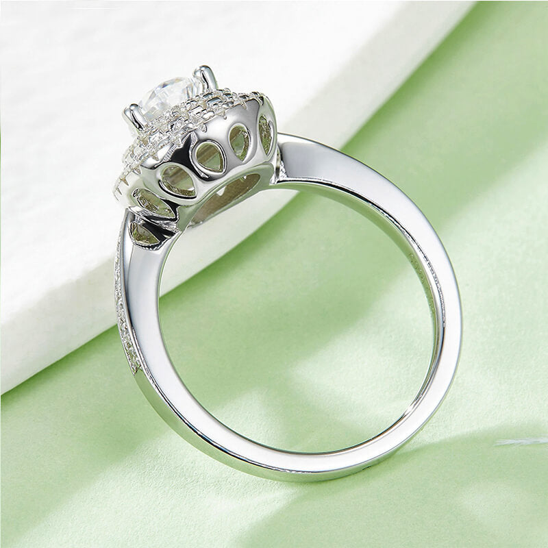 Double Halo Pear Cut Moissanite Pave Engagement Ring