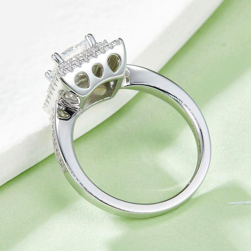 Double Halo Princess Cut Moissanite Pave Engagement Ring