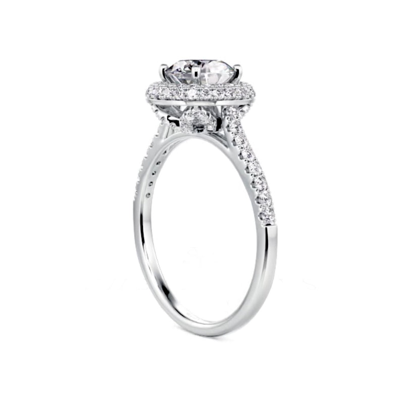Double Halo Round Moissanite Pave Engagement Ring