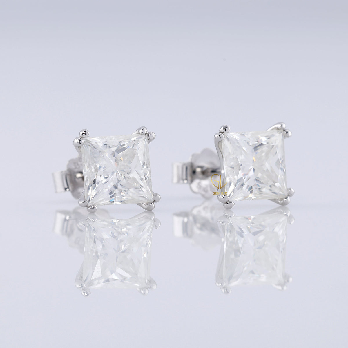 Double Prong Set Princess Sut Lab Grown Stud Earrings