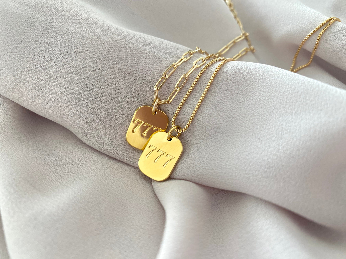 Gold Filled 777 Pendant Necklace Chunky Box Chain Thick Paperclip Necklace Religious Pendant Angel Necklace Numbers Charm Meaningful Gifts