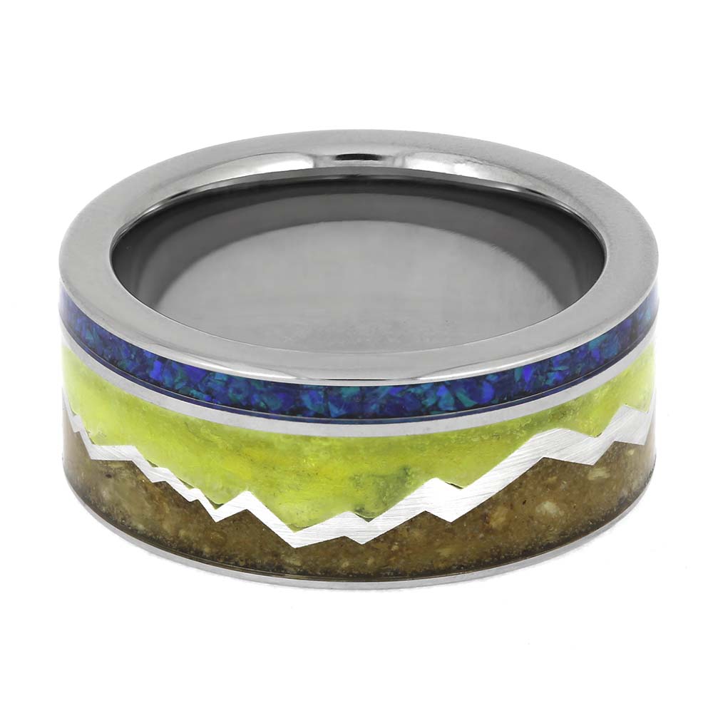 Unique Memorial Ring with Tennis Ball and Mountain Profile