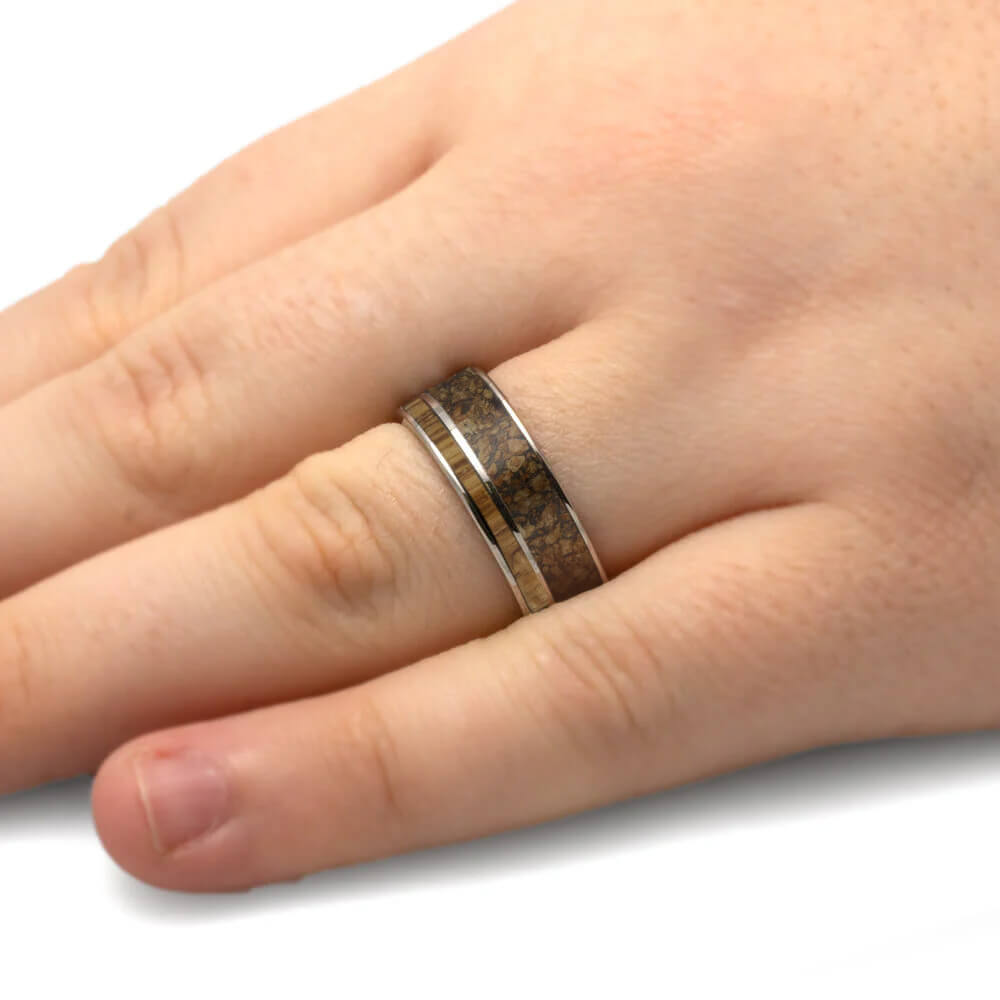 Cork and Oak Wood Wedding Band in Titanium