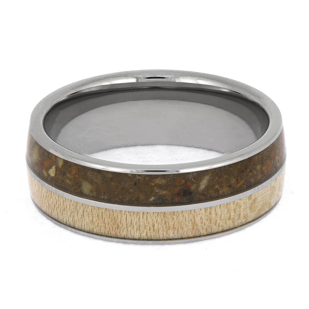 Baseball Field Wedding Band with White Ash Wood