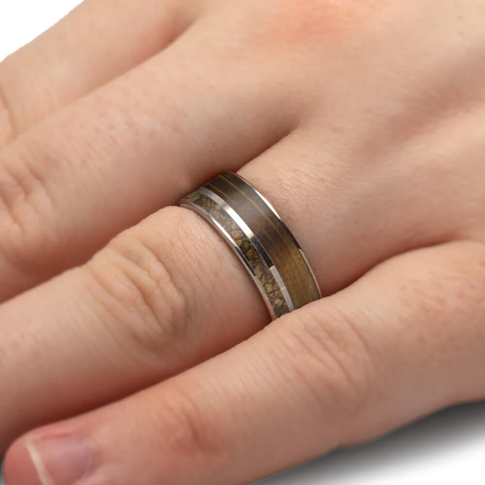 Tequila Oak and Wine Cork Wedding Band in Titanium
