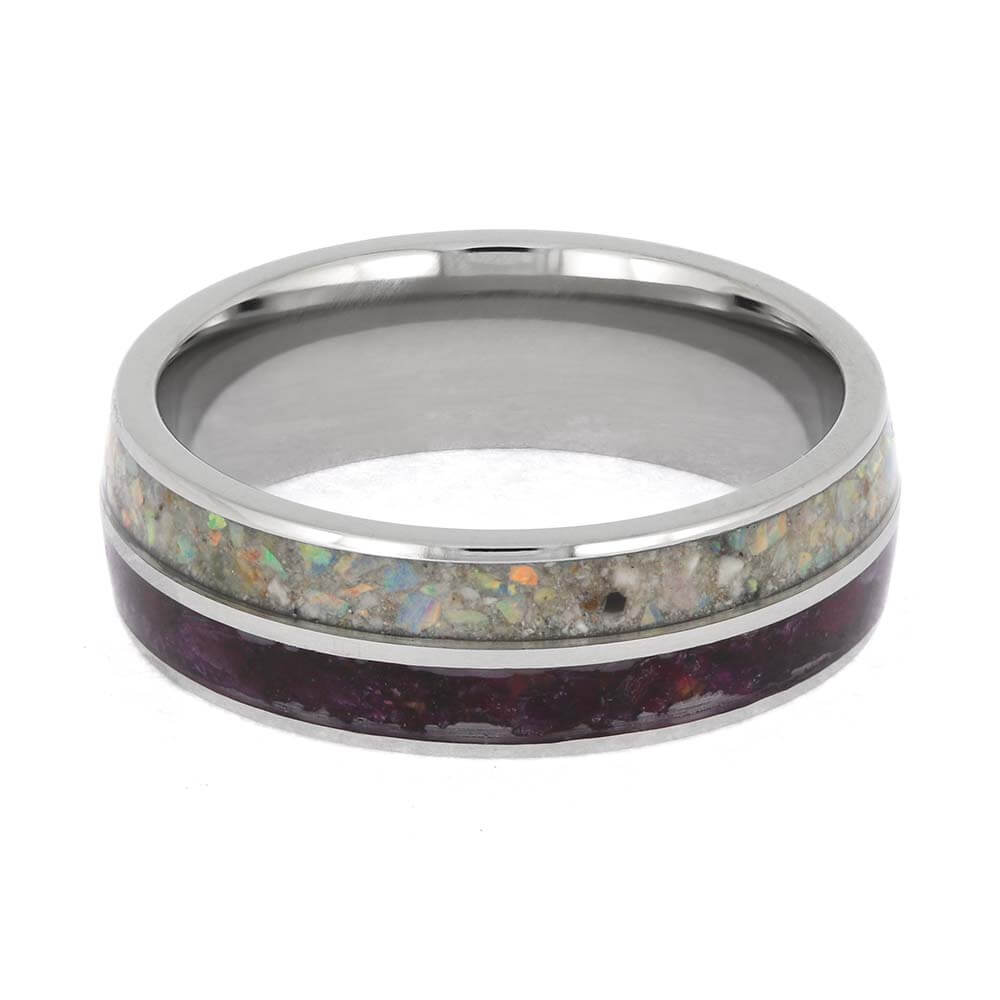 Memorial Ring with Flowers, Ashes & Opal