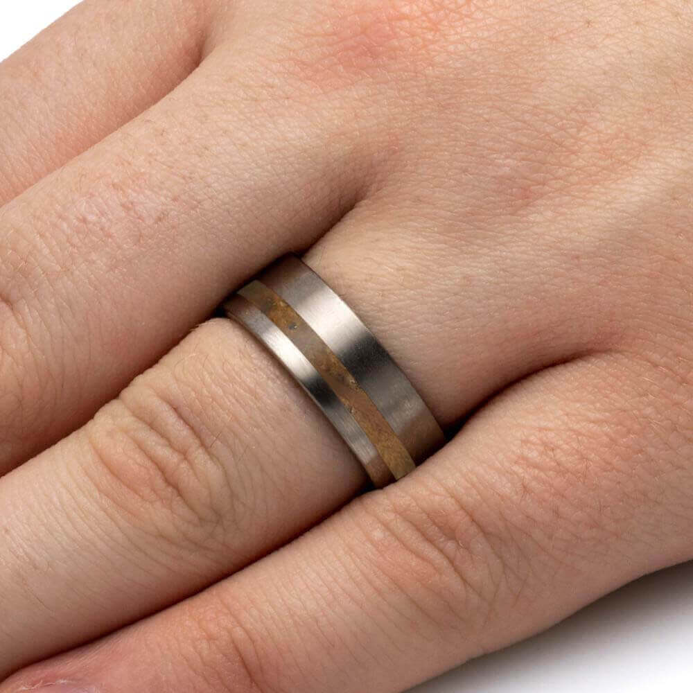 Whiskey Barrel Oak Wood Ring in Matte Titanium