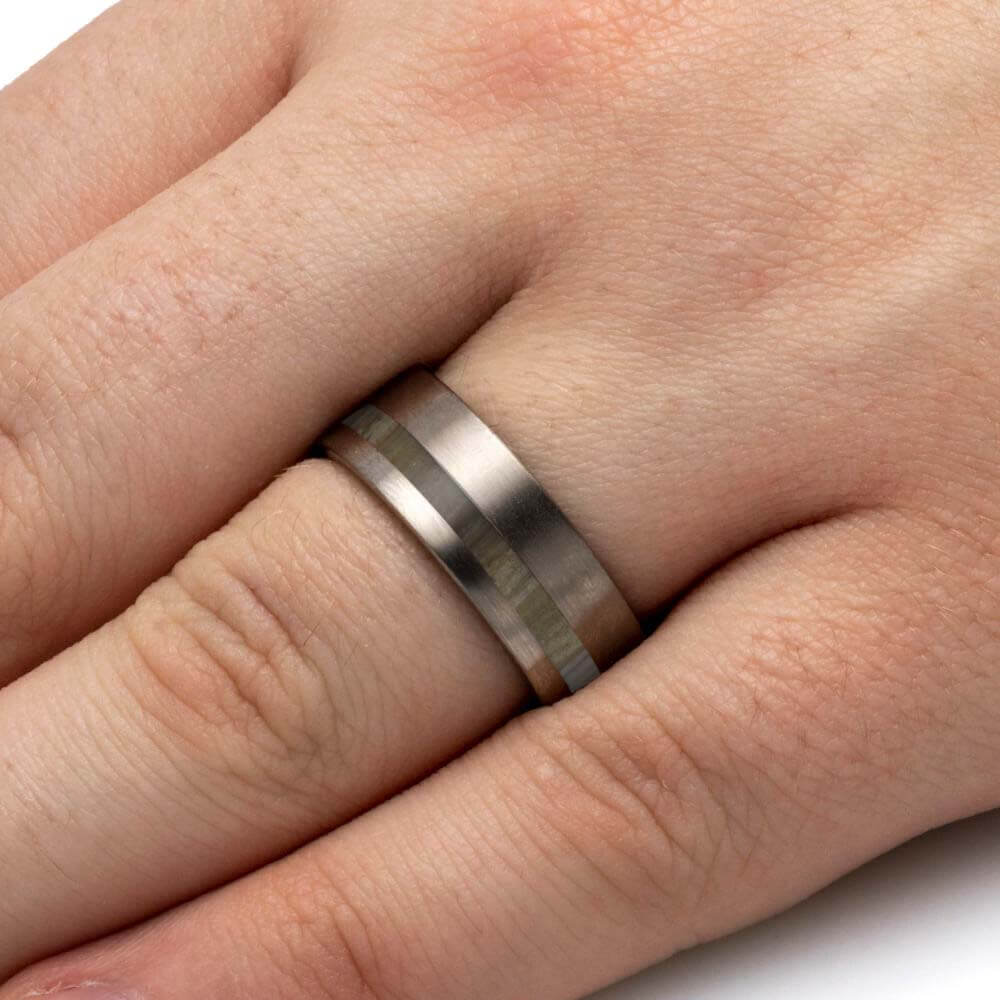 Petrified Wood Wedding Band for Men in Titanium