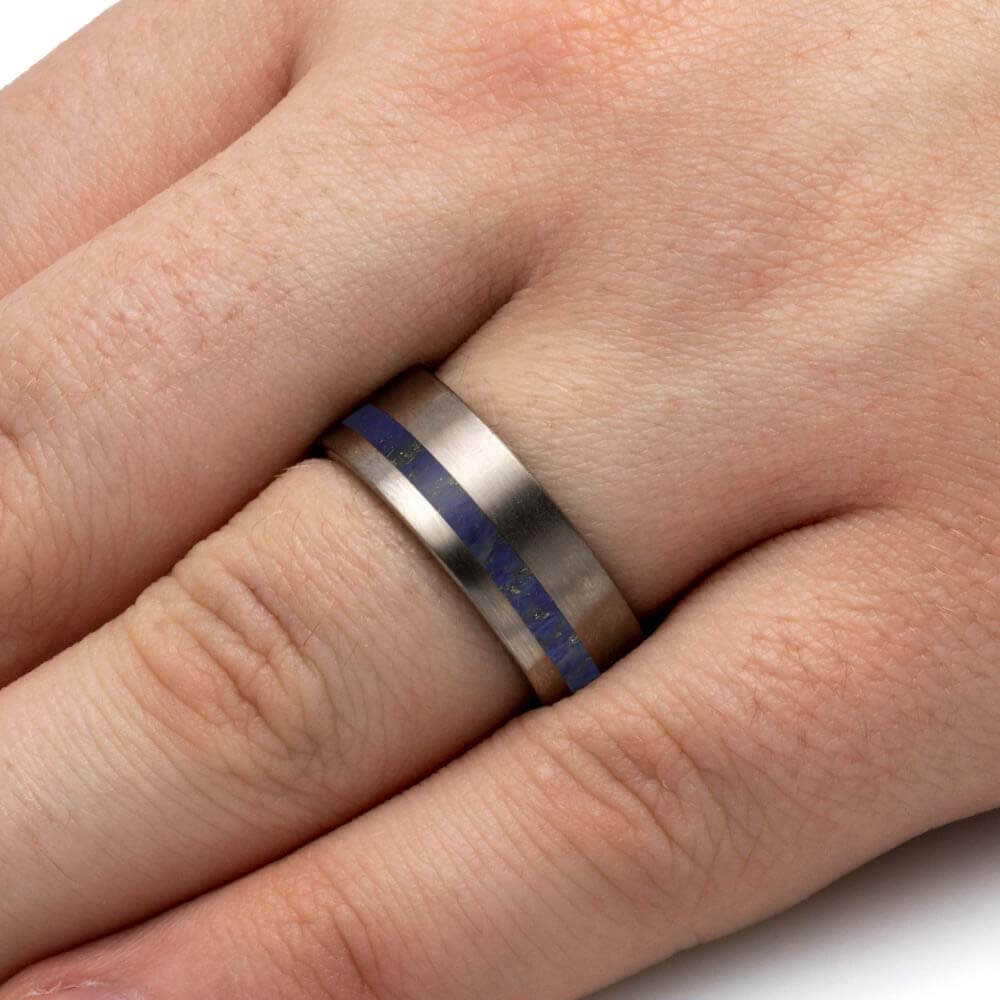 Natural Lapis Lazuli Wedding Band in Titanium