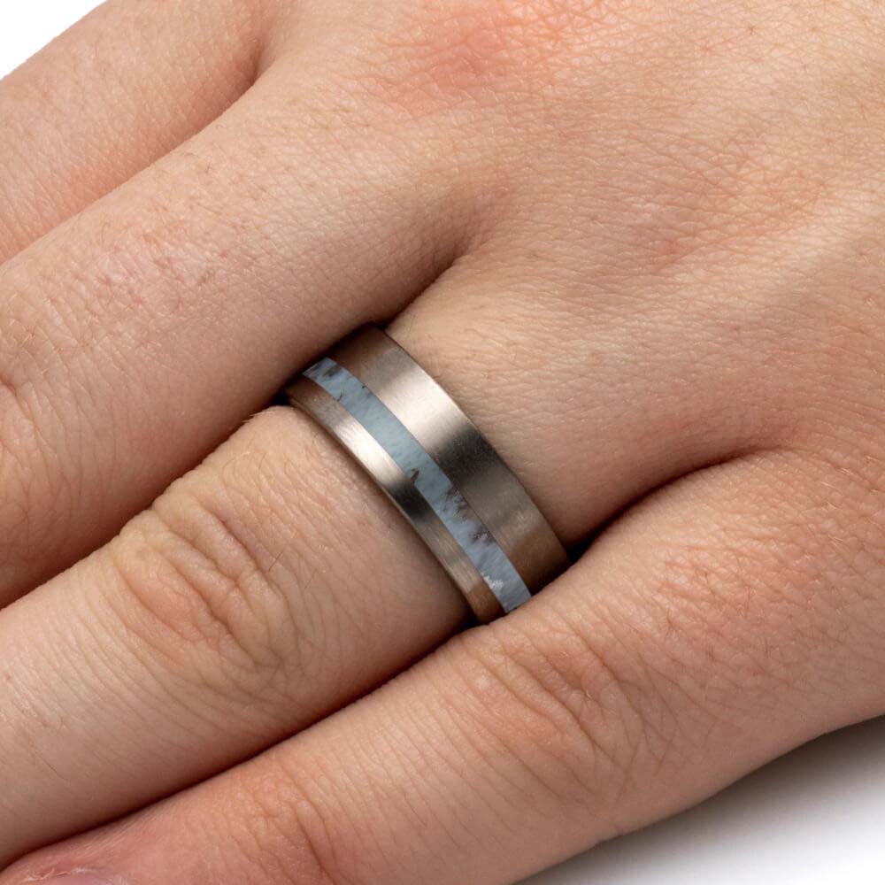 Solid Larimar Stone Wedding Band for Men