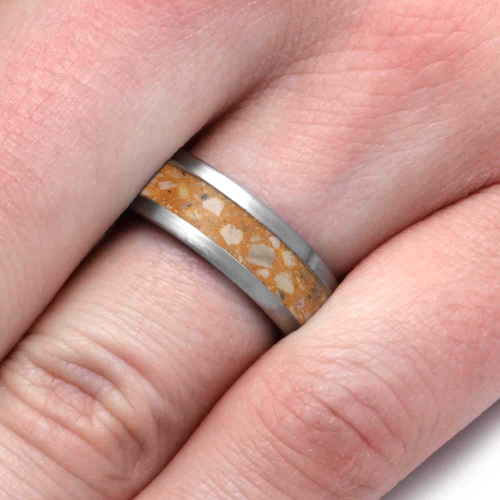 Titanium Memorial Ring with Orange Enamel