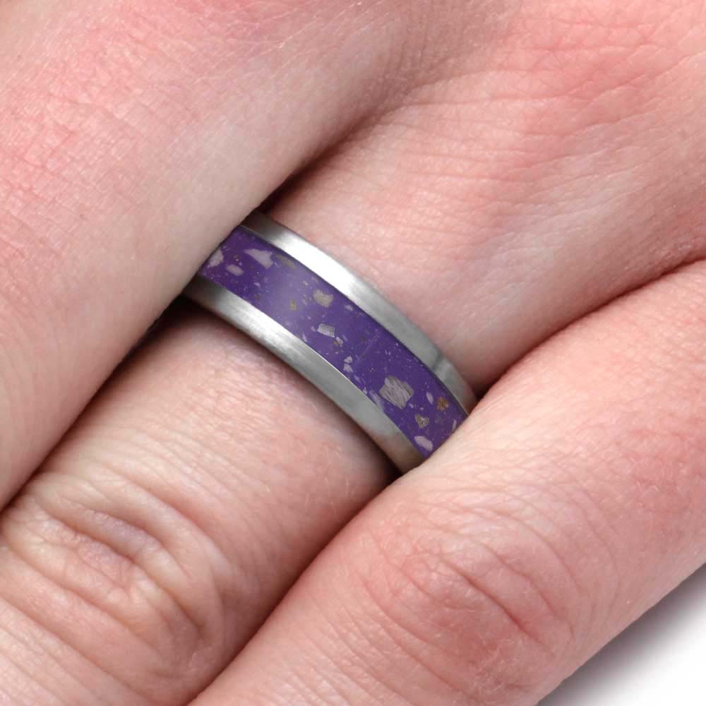 Custom Memorial Ring with Purple Enamel and Ashes in Titanium