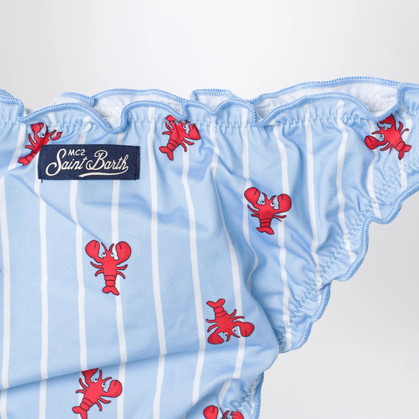 MC2 Saint Barth - Light blue striped bikini with little crabs and pouch