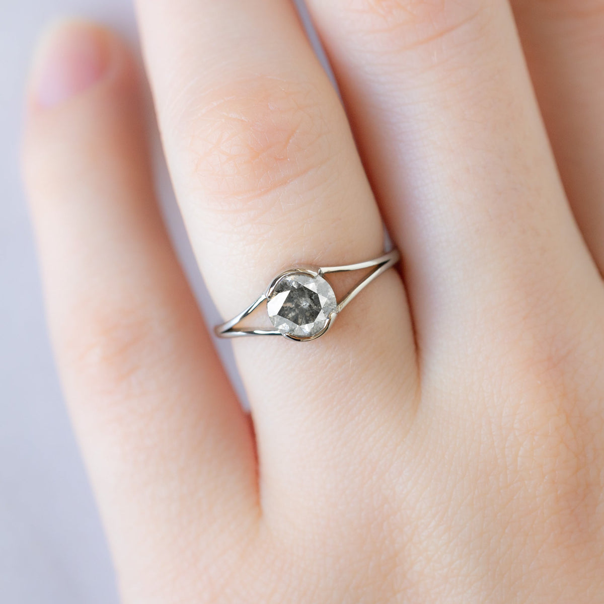 The Magnolia Ring | 1.08ct Round Salt and Pepper Diamond in 14K White Gold