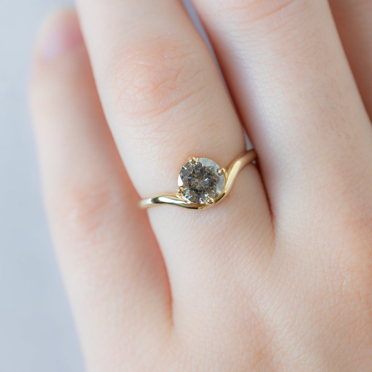 The Wave Ring | .87ct Round Salt and Pepper Diamond in 14K Yellow Gold