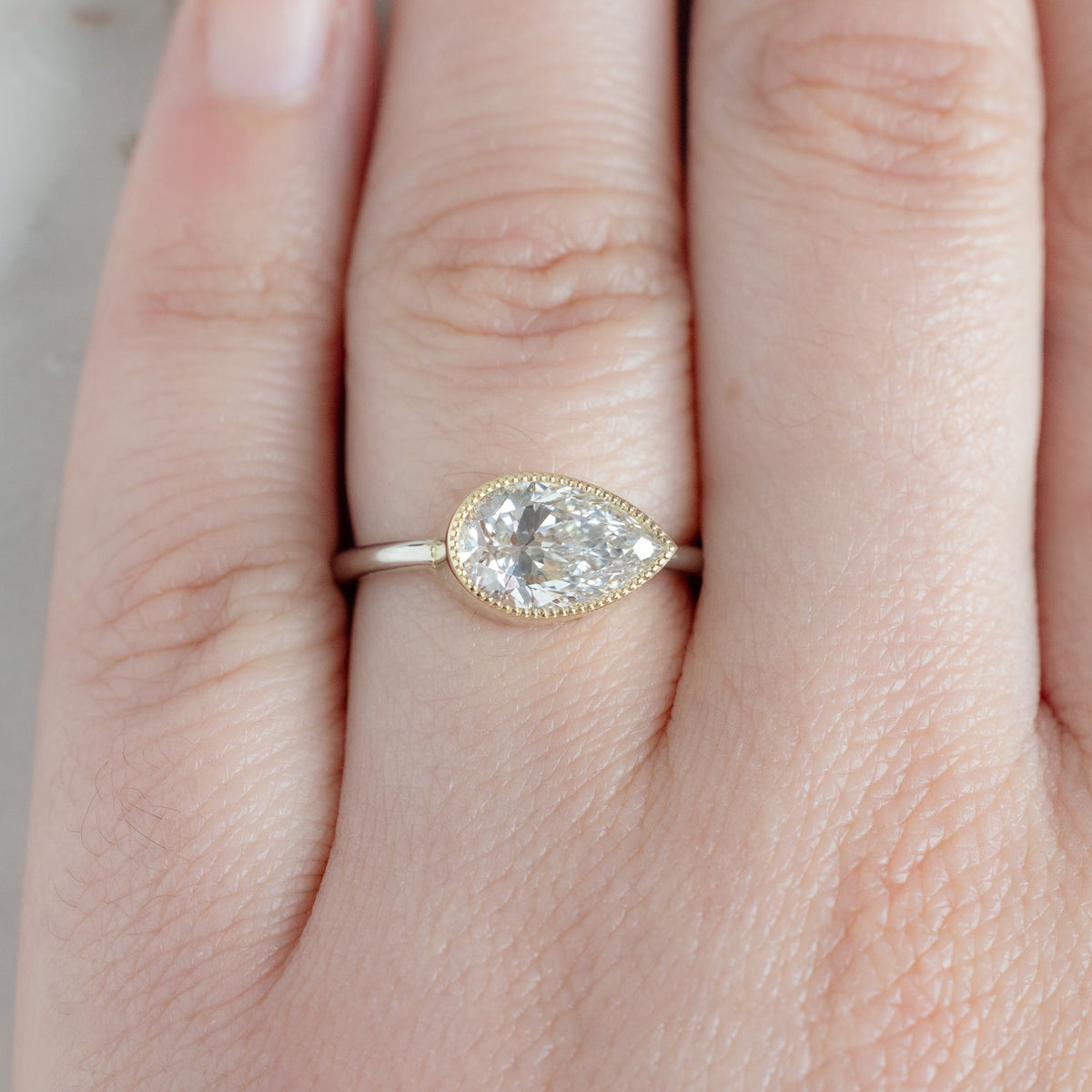 The Milgrain Hazel Ring | 1.79ct Lab Grown Pear Diamond in 14K Yellow Gold