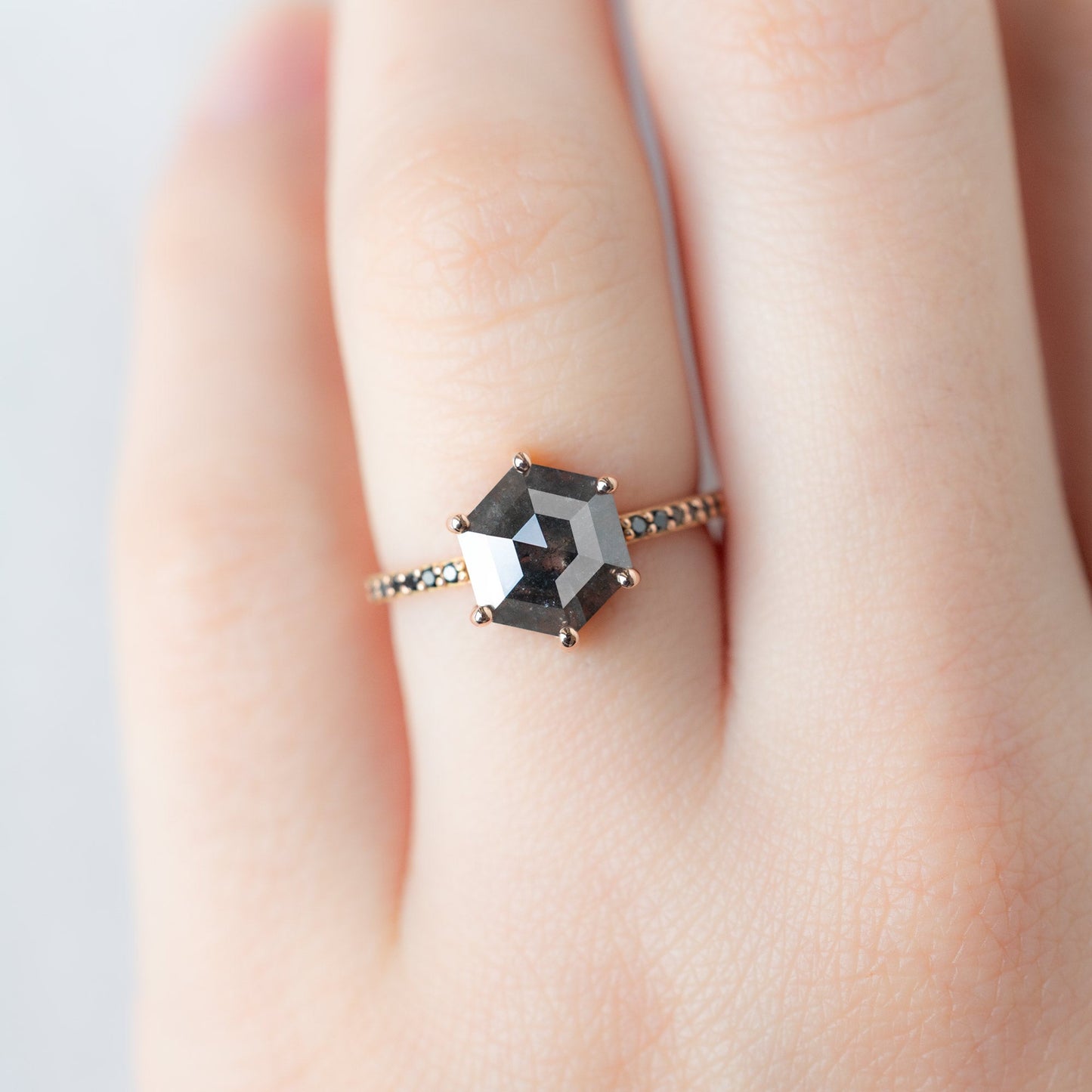 The Willow Ring | 1.51ct Hexagon Black Diamond in 14K Rose Gold